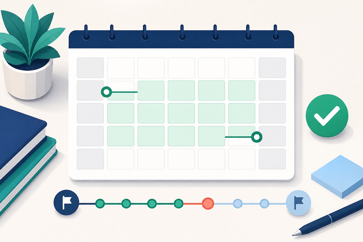 A calendar range with weekdays highlighted and weekend dates muted.
